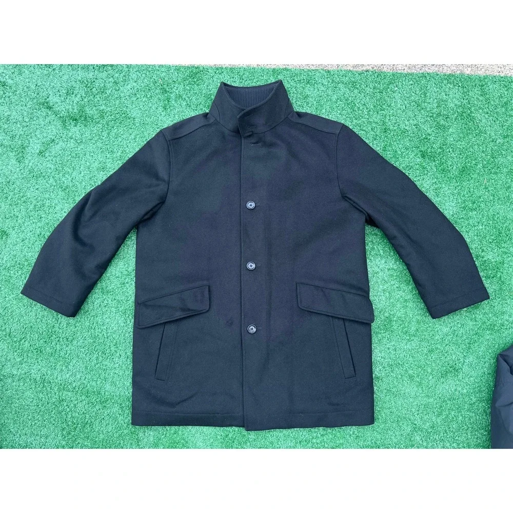 Hugo Boss Mens Black Wool Blend Stand Collar Car Coat Jacket Made in Ukraine